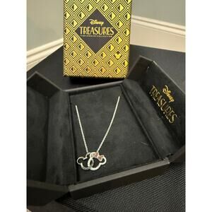 Disney Treasures Minnie Mouse Necklace Silver Tone Crystal Pendant Mickey Minnie